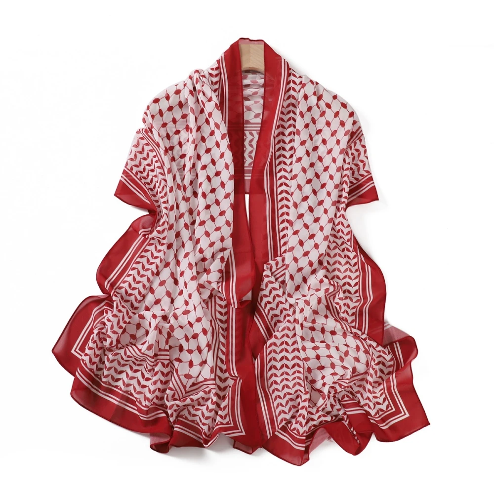 70X180CM High Quality Printed Chiffon Scarf Hot Sale Arab Keffiyeh Pattern Hijab Headscarf Muslim Women Long Shawl Wraps Factory