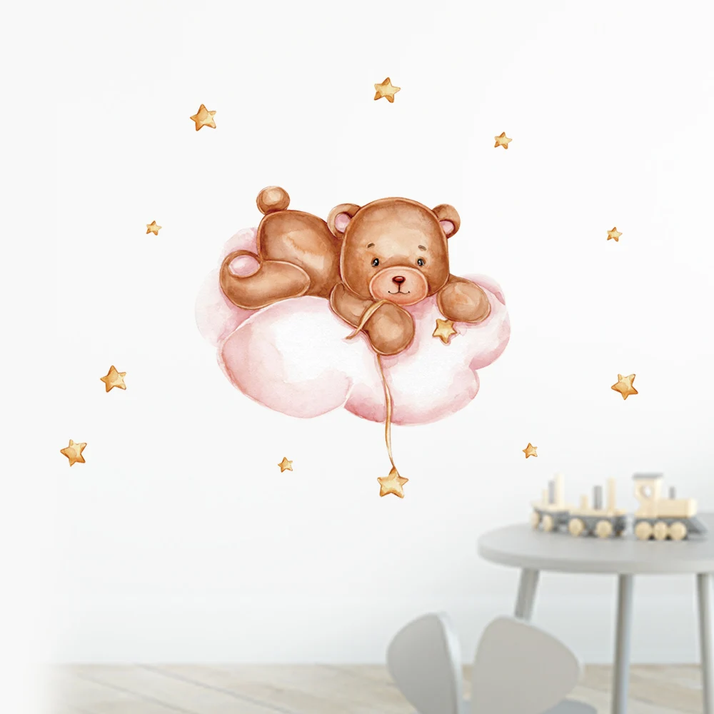 Cartoon Bear Moon Cloud Wall Stickers Stars for Baby Kids Bedroom Nursery Room Kindergarten Home Decor Removable DIY Decal