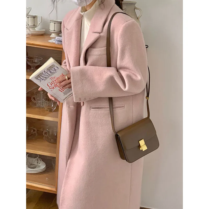 2023 Autumn And Winter New Korean Version Fashion Temperament Mid Length Thickened Loose Woolen Cloth Atmosphere Women's Trend