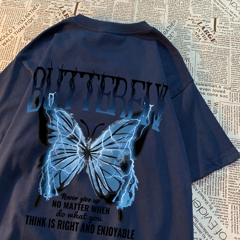 Blue Lightning Butterfly Graphic Men's Oversized Casual T-Shirt