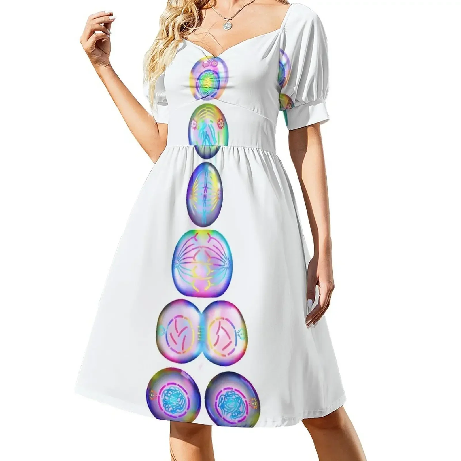thumbnail image 1 of Vestido de manga corta con estampado de división celular, vestidos de verano, vestidos de mujer, vestidos de mujer de lujo, 1 of 7