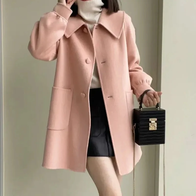 2024 New Korean woolen coat women thickened medium length woolen coat  womens autumn winter haute couture for womens jacket tops