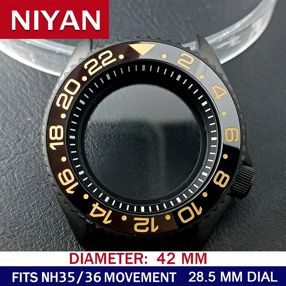 High-Quality 42mm Men's Steel Black Watch Case with Sapphire Glass and 22mm Band