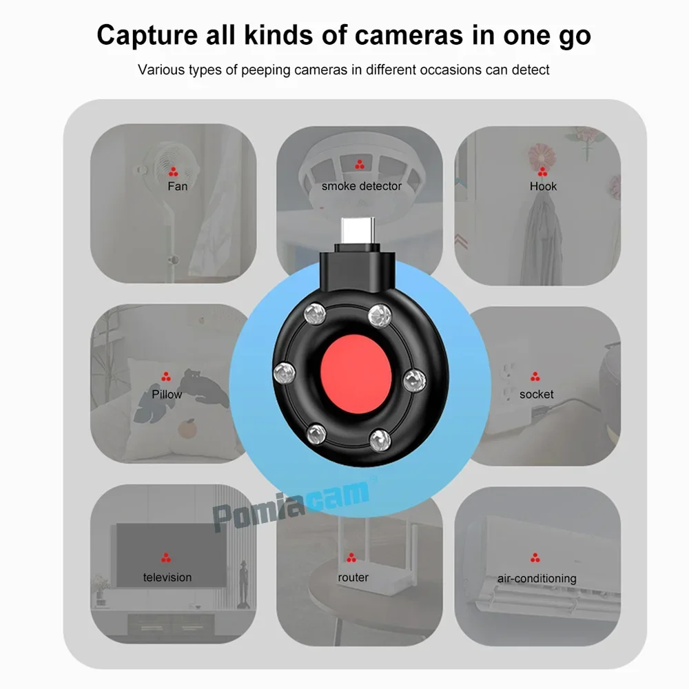 Infrared Alarm Phone Detector Portable Anti-camera Detector Type-C/ios S300 Wireless Outdoor Travel Hotel Rental wireless anti camera detector