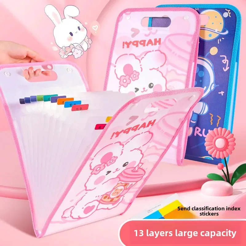 A4 Handheld Accordion File Folder Large Capacity Document Storage Bag Exam Paper Roll Organizer Student Small Student Document H