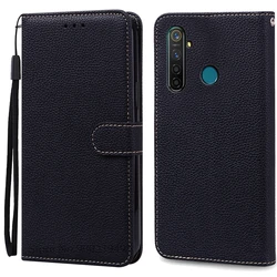 Leather Wallet Flip Case for Realme - Stylish Silicone Protective Cover (Black)