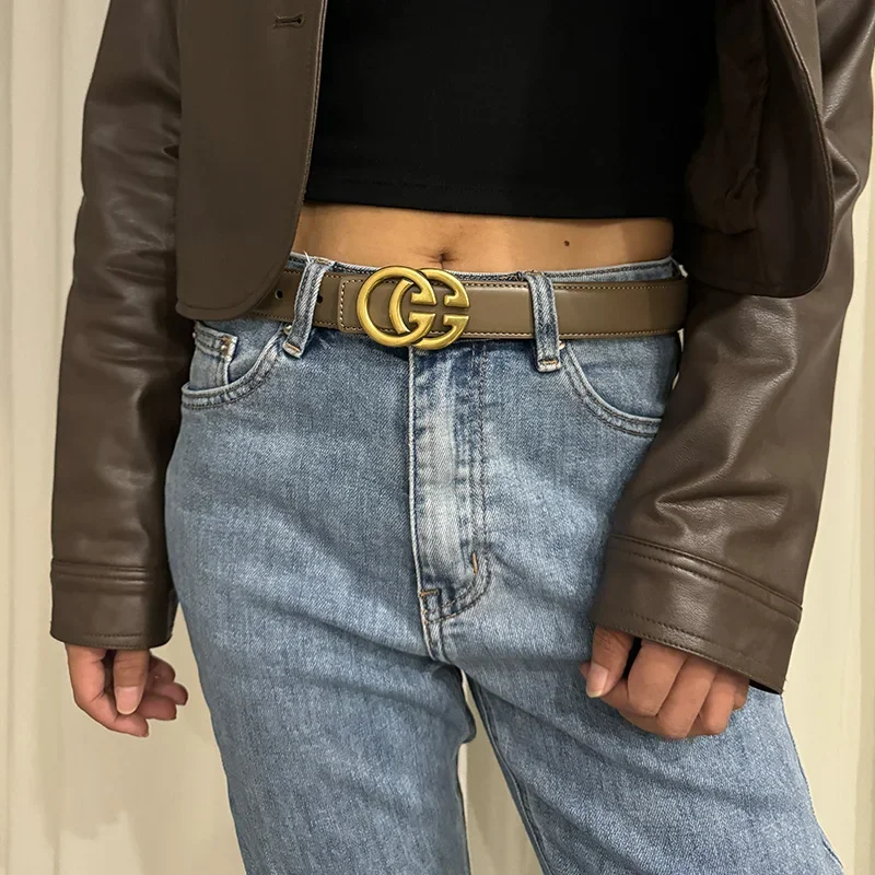 GG Fashion Women Cowhide Genuine Leather Belt for Women Luxury Designer Stylish Men's Belt Women's Jeans Belt