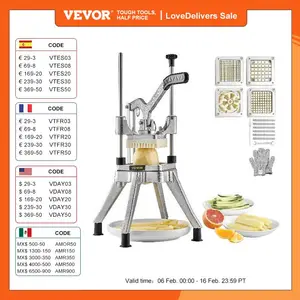 VEVOR Picadora Manual Profesional de Patatas Fritas Cortador Multifunción  de Verduras 4 Cuchillas de Acero Inoxidable Cortador de 6 Cuartos Rodajas  de Patata Palitos de Fruta para Cocinas Restaurantes