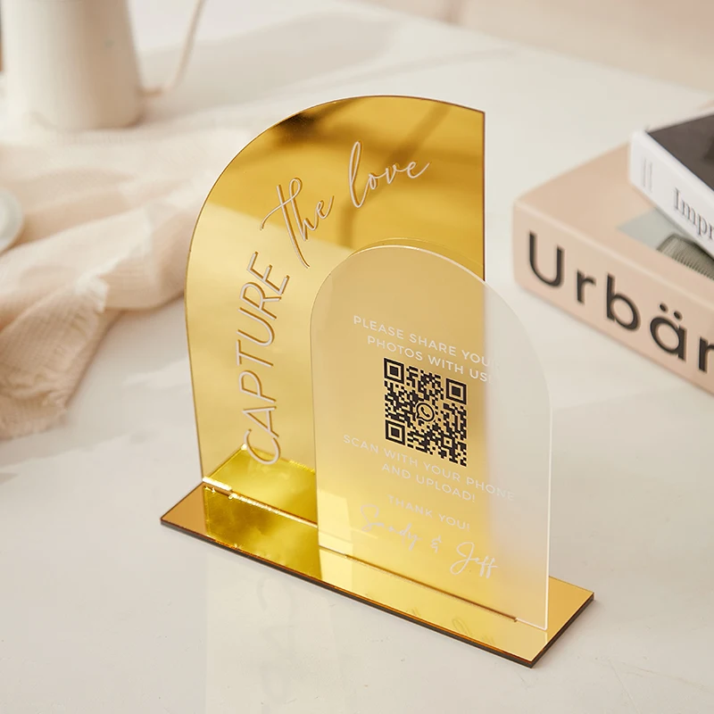 QR Code Photos Sign,Capture The Love QR Sign,Wedding Code Sign,Gold Mirror Wedding Sign,Reception Table Sign,Table Decor