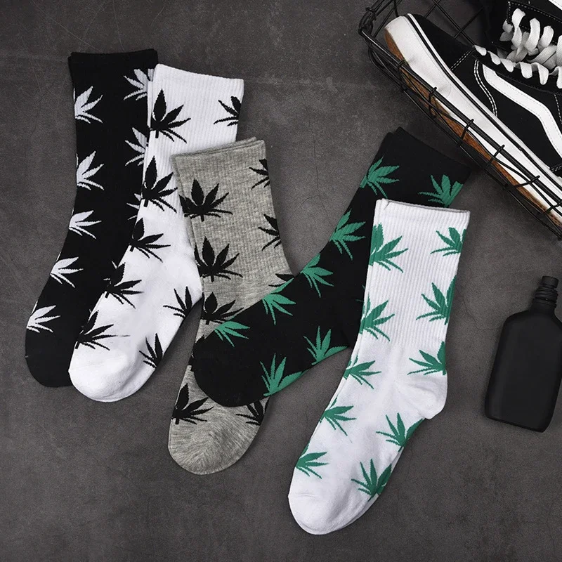 Man Fashion Cotton Socks Leaf Maple Leaves Casual Long Paragraph Hemp Weed Boat Socks Spring and Autumn cotton socks plain color boat socks boat socks casual socks