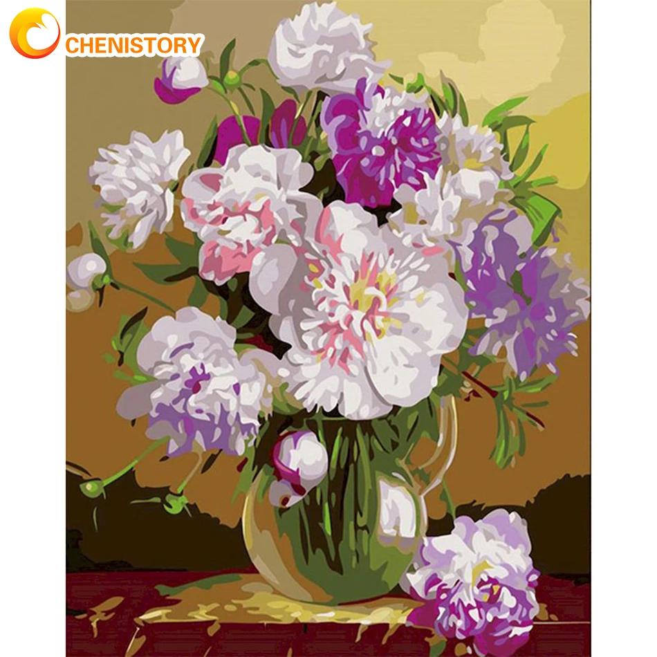 

CHENISTORY Paint By Numbers Flower For Adult Kit DIY Oil Painting By Numbers On Canvas Landscape 60x75cm Frame Number Painting