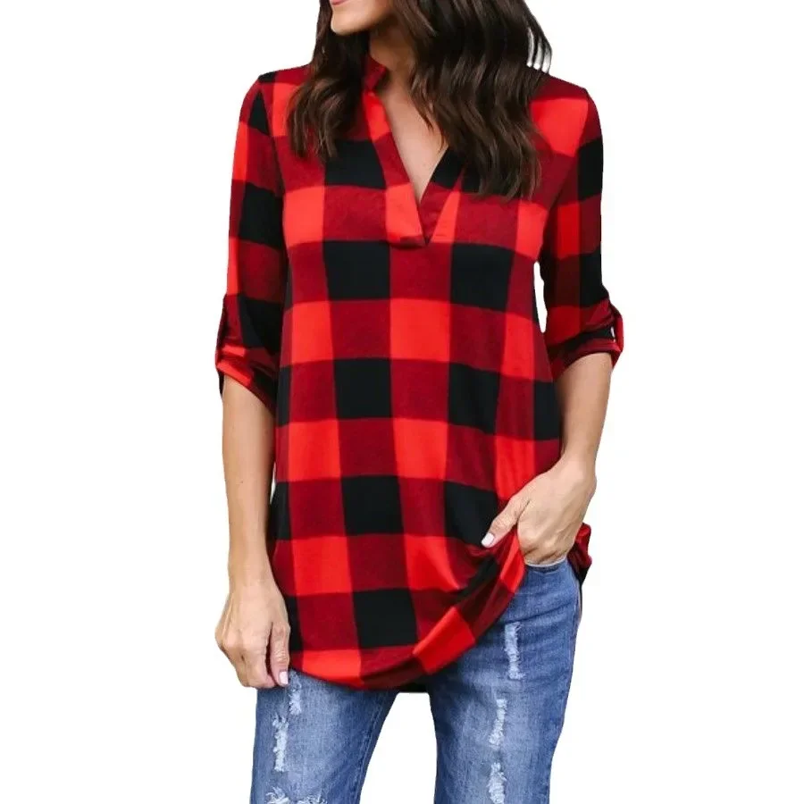 Plaid V-Neck Summer Tee 6