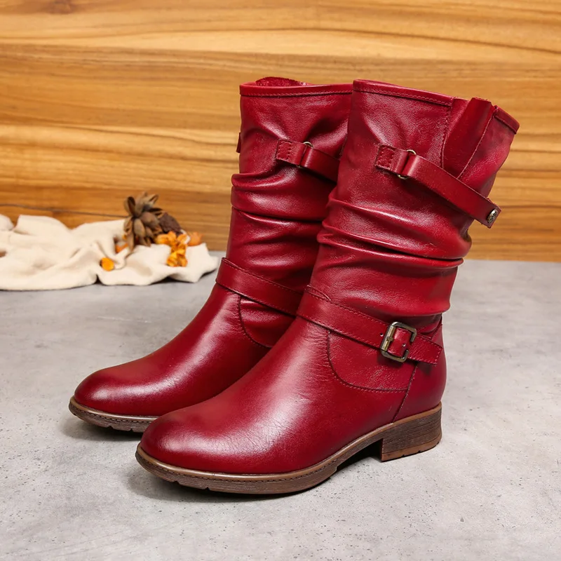 Koznoy 3cm Ankle Mid Calf Boots Natural Genuine Leather Autumn