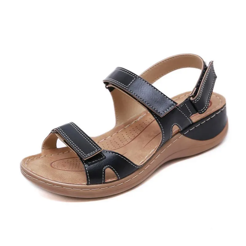 

Summer New Style Soft Leather Women's Sandals Ladies Outdoor Sandals Wedge Heel Increased Non-slip Beach Sandals