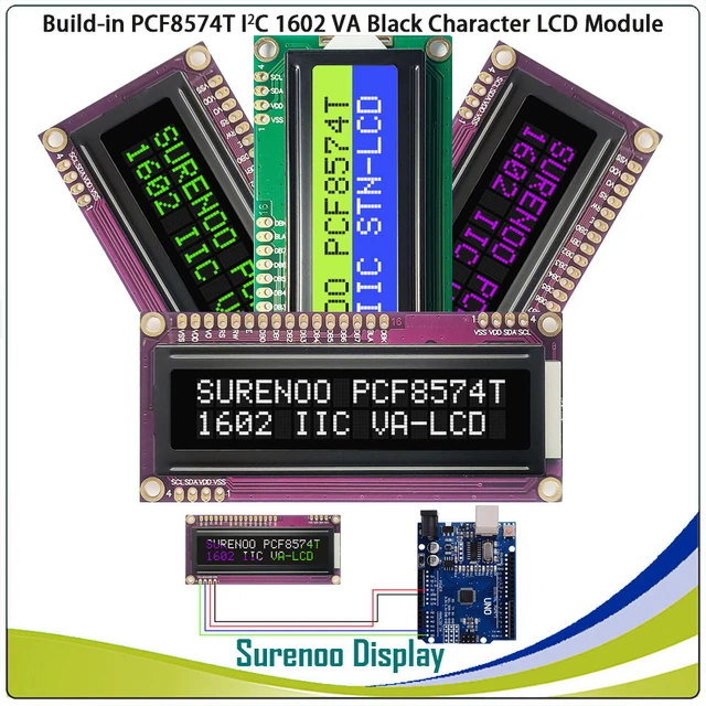 Panneau d'écran d'affichage LCD Rick Tech, rétroéclairage LED pour Ardu37,  blanc, violet, vert, VA, PCF8574T, PCF8574, IIC, I2C, 162, 16X2, 1602 -  AliExpress