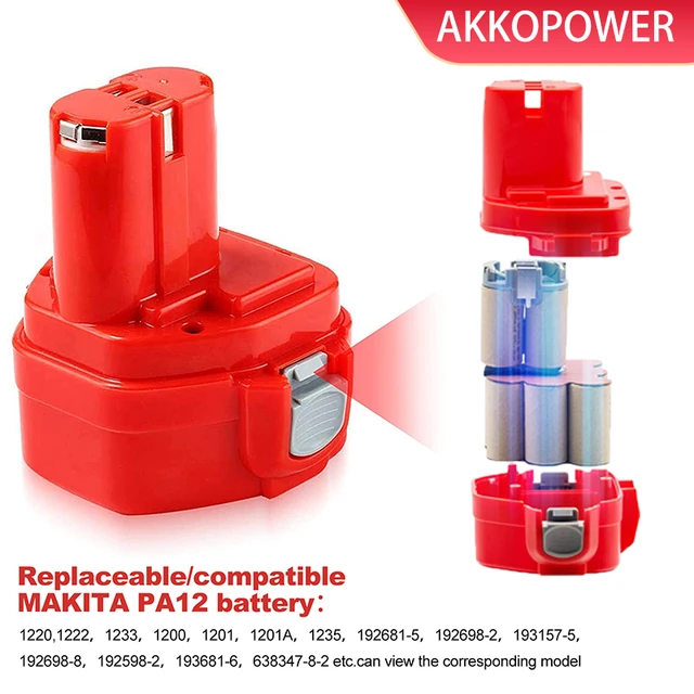 Makita 12v battery -Replacement Makita 1200/ 1201/ 1201A / 1220/ 1222/  1233/ 1235/ 192681-5/ 192698-2/ 192698-8/ 192598-2/ 193157-5/ 193681-6/  638347-8-2. 