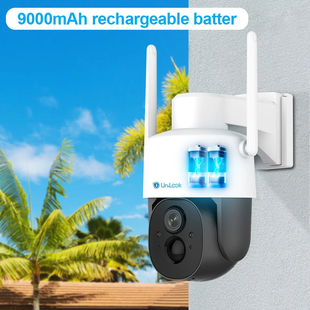 UniLook-cámara con batería Solar WIFI de 4MP, batería recargable de  5200mAh, CCTV para exteriores, cámara IP inalámbrica, detección de  movimiento PIR - AliExpress