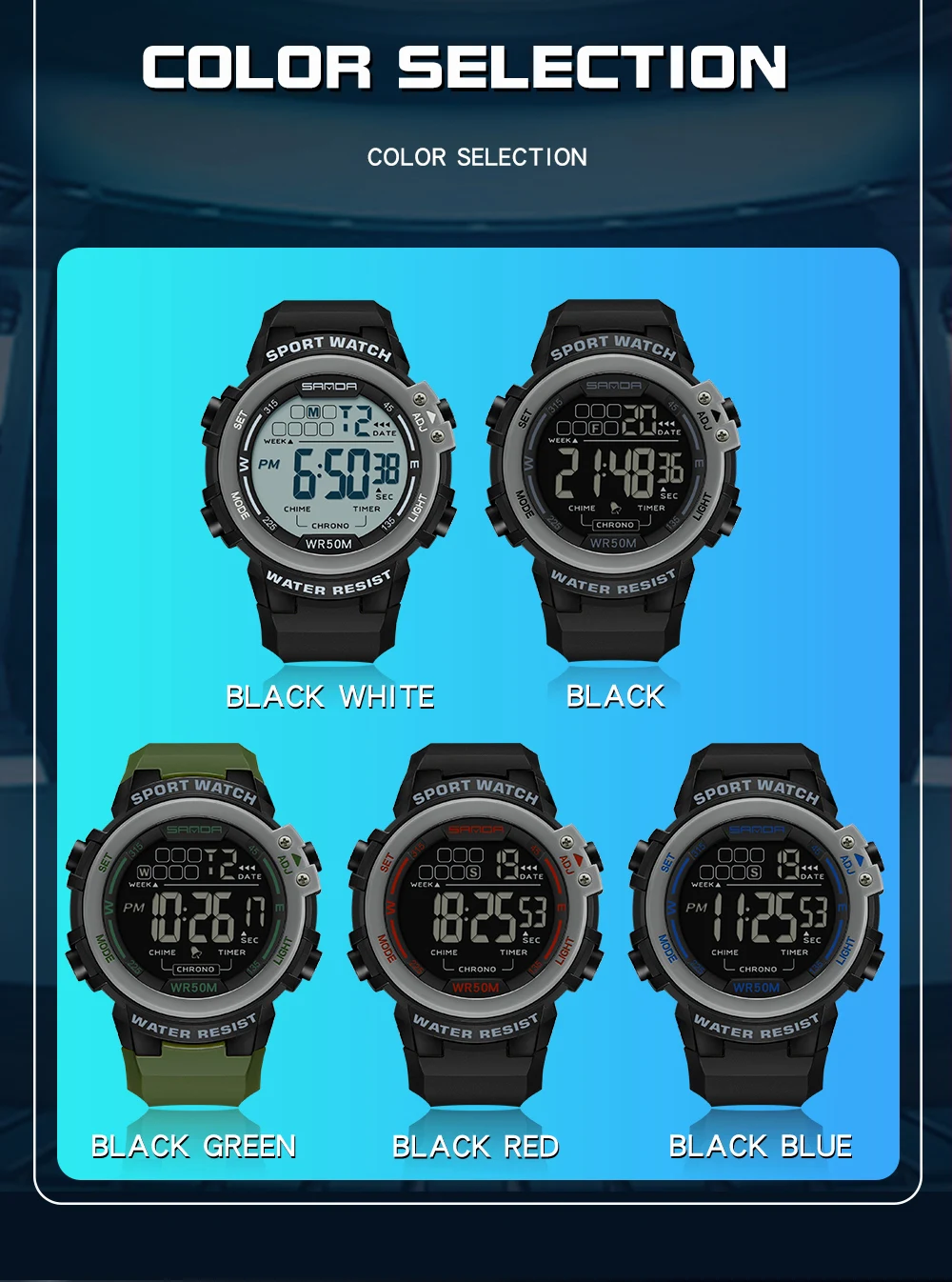 SANDA 2140 Fashion Student Electronic Watch Multi functional Waterproof LED Single Display Men's Electronic Watch 2025 6
