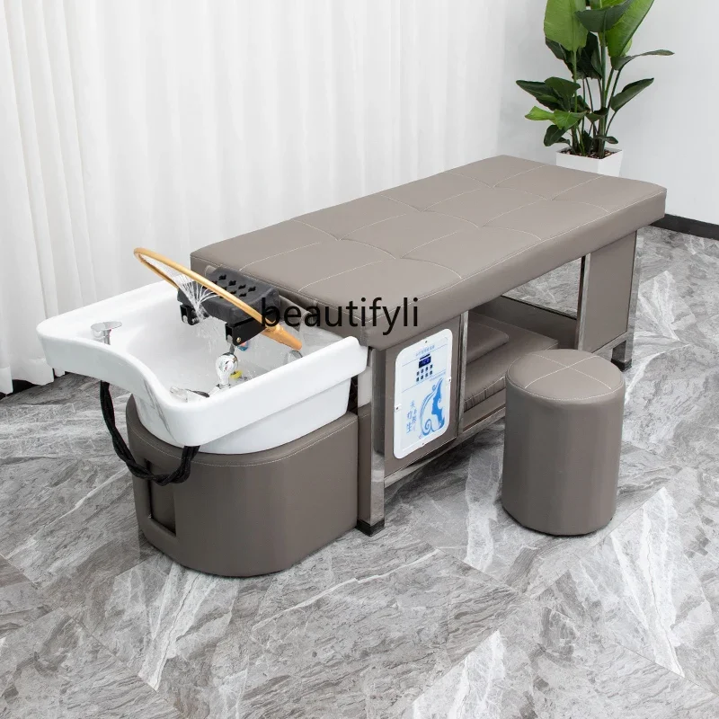 

Stainless Steel Shampoo Chair Hair Salon Flushing Bed Beauty Salon Massage Couch Ceramic Basin Shampoo Chair