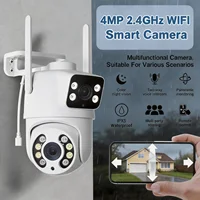 Caméra de sécurité domestique à double objectif 4MP, caméra de surveillance extérieure WiFi 2,4 GHz avec 355 °   Caméra Pan-Tilt, vision nocturne couleur, détection de mouvement, audio bidirectionnel, étanche IPX5, pour jardin/bureau/ferme 1