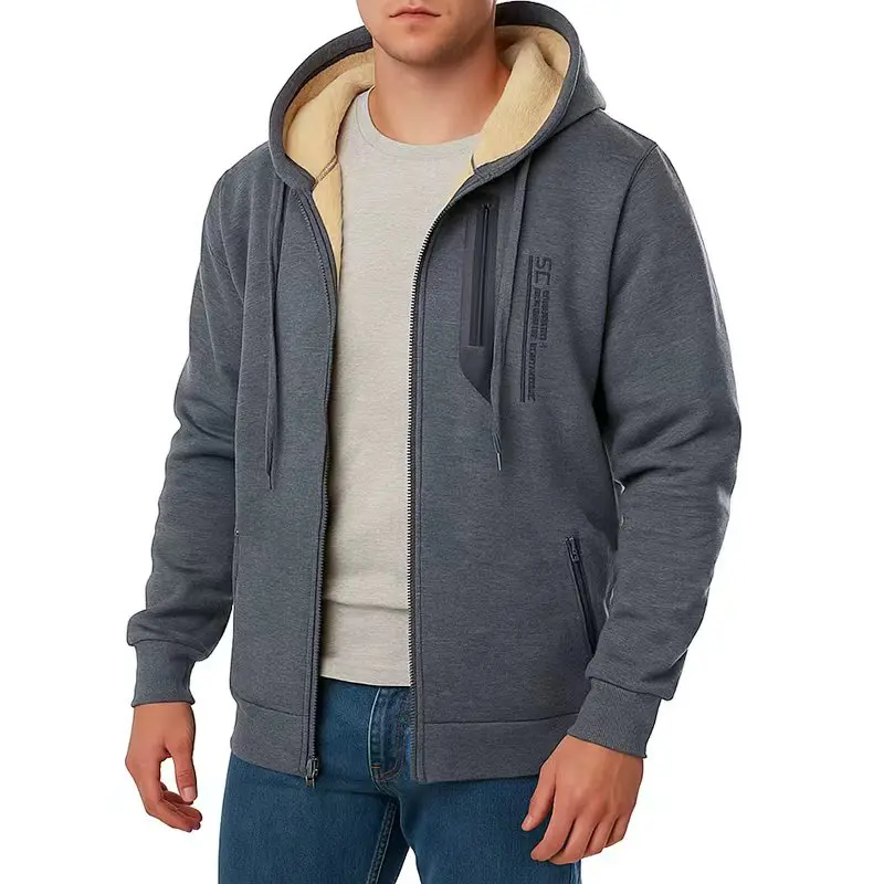 Animal Game Fleece Hoodies for Men Full Zip Up Sweatshirt Thick Sherpa Lined Hooded Heavyweight Jacket Casual Thick  Sweatshirts
