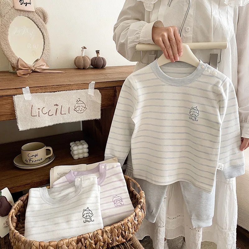 Cute Kids Pajamas Set Autumn Stripe Leisure Clothes