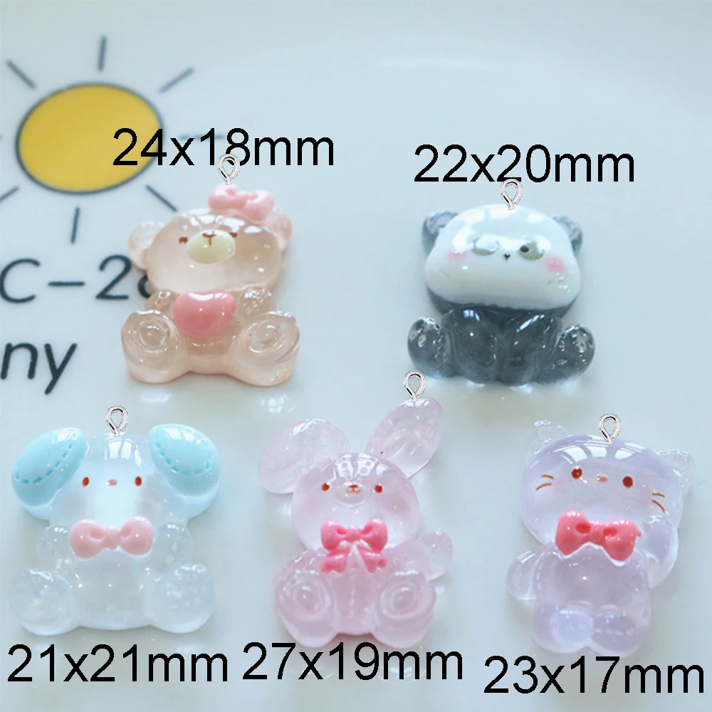 투명 팬더 토끼 시리즈 귀걸이용 플랫 백 참, 팔찌 머리핀, DIY 쥬얼리 펜던트 장식 액세서리, 10 개