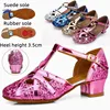 New Arrival Kids Girls Children Glitter Sequin Ballroom Tango Latin Salsa Dance Shoes Closed Toe Low Heel Princess Girls Sandals 3