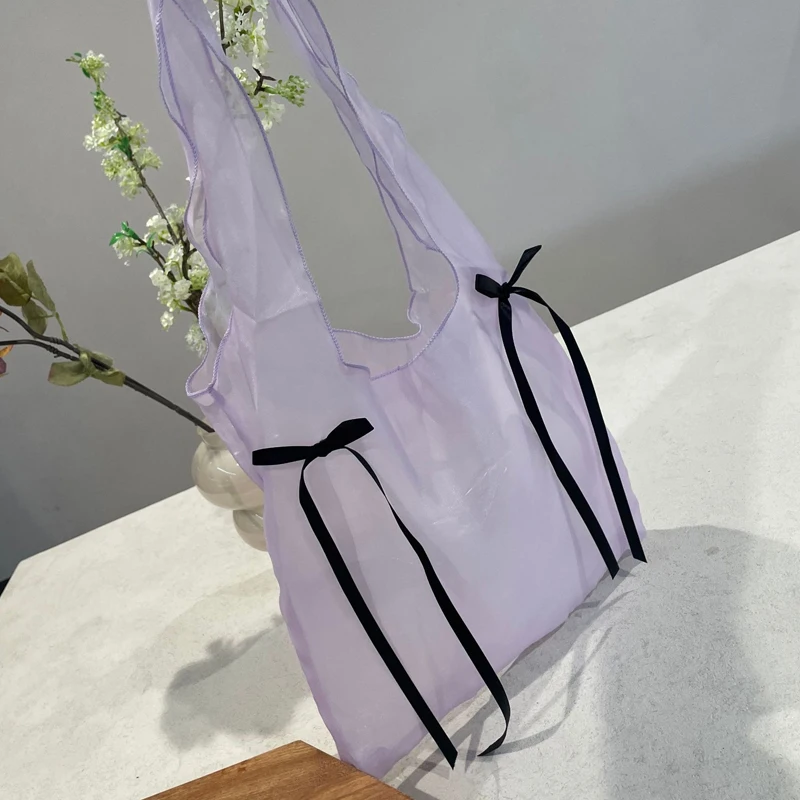 thumbnail image 1 of Bolsos de mano de playa de malla informales coreanos para mujer, bolsos de diseño de lujo, carteras, novedad de 2024, bufanda de seda hueca, bandolera delgada debajo del brazo, 1 of 5