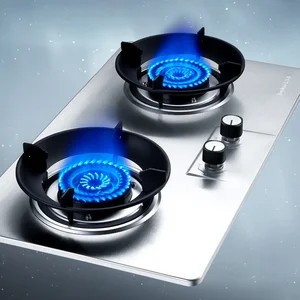 Double Burner Gas Cooktop Stainless Steel Natural Gas Propane Cooktop 5.2kW Large Fire Power