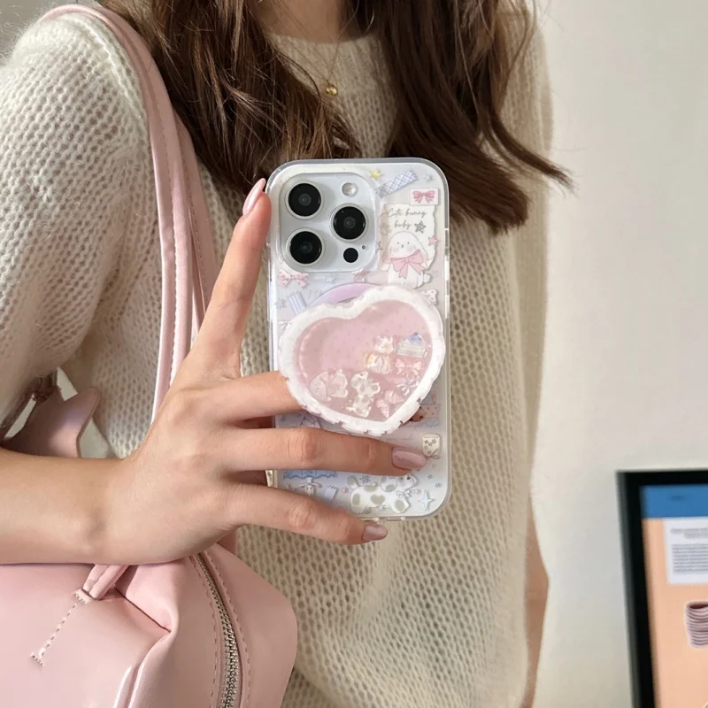 Magnetic Griptok Cartoon Quicksand Heart Phone Stand with Wireless Charging Capability