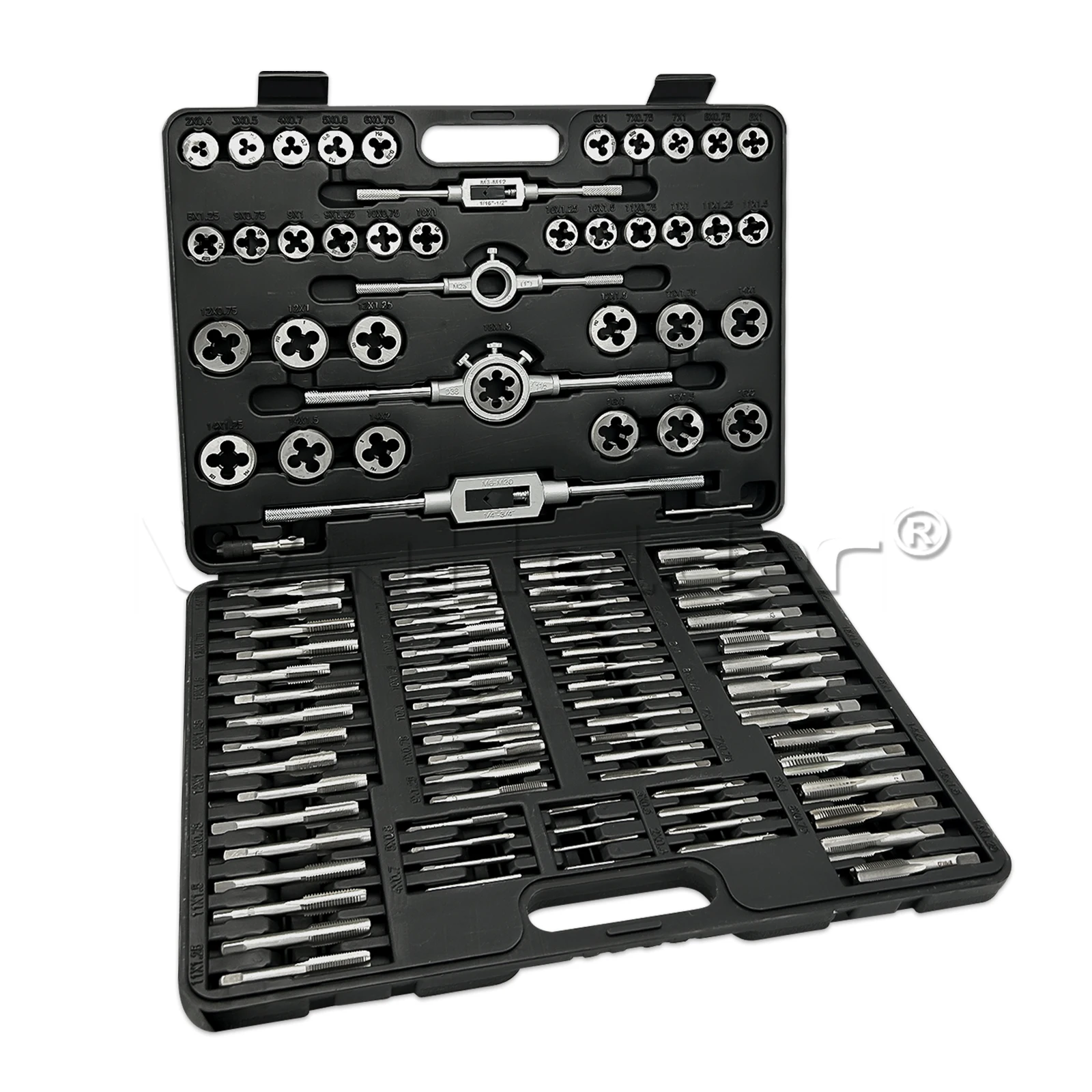 Professional 32/40/110Pcs Metric Tap and Die Set Nut Bolt Screw Thread Steel Pitch Gauge Bearing Steel Threading Tool with Case