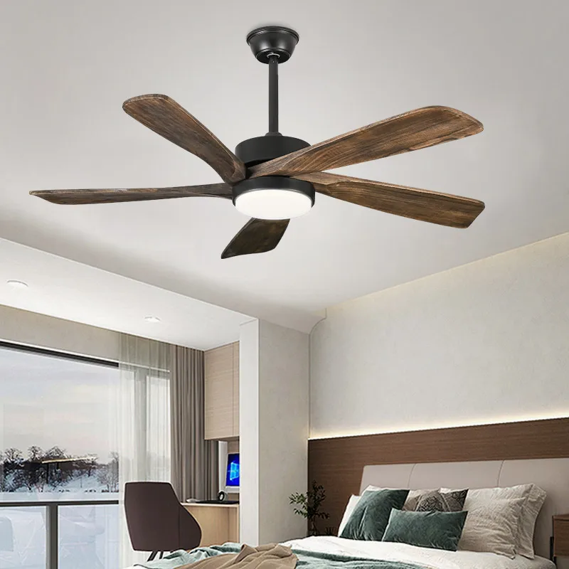 52 Inch Solid wood Nordic Minimalist High Wind Chandelier For Home Use Living Room Dining Room And Remote Control Of Fan Ligh