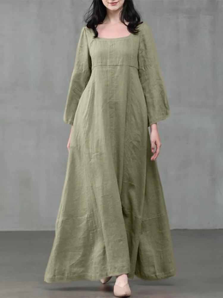 

Dresses for Women 2023 Cotton Pullover Round Neck Large Swing Solid Color Dress LOOSE Oversized Long Dresses Evening Party Robe