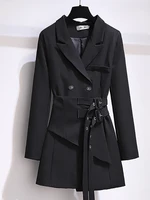 Heliar damski długi płaszcz moda płaszcz wiatroszczelny dwurzędowy prochowce zielony pas wiatrówka zimowa 5