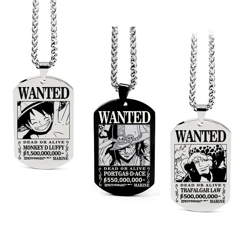 Anime One Piece Necklace Luffy Ace Chopper Zoro Sanji Wanted Pendant Men Women Couples Necklace Fashion Accessories Xmas gift 2