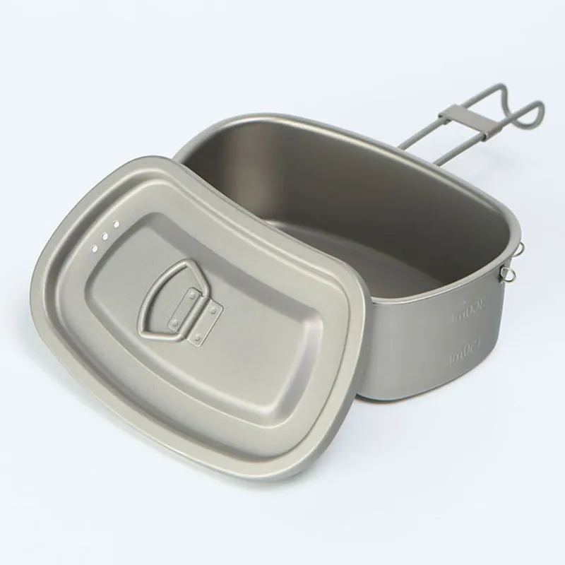 Outdoor Camping Hiking Picnic Four-piece Set Of Wild Survival Kettle Storage Box Lunch Portable Trekking BBQ Pure Titanium Gear 5