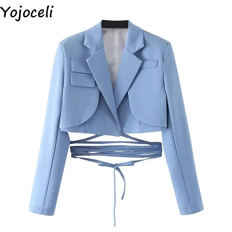

Пикантный Женский блейзер Yojoceli на шнуровке, крутая модная короткая верхняя одежда с карманами, элегантный повседневный зимний блейзер для женщин