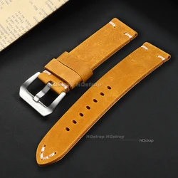 Vintage Crazy Horse Leather Handmade Watch Band with Stitching Details - 26mm (Light brown belt)