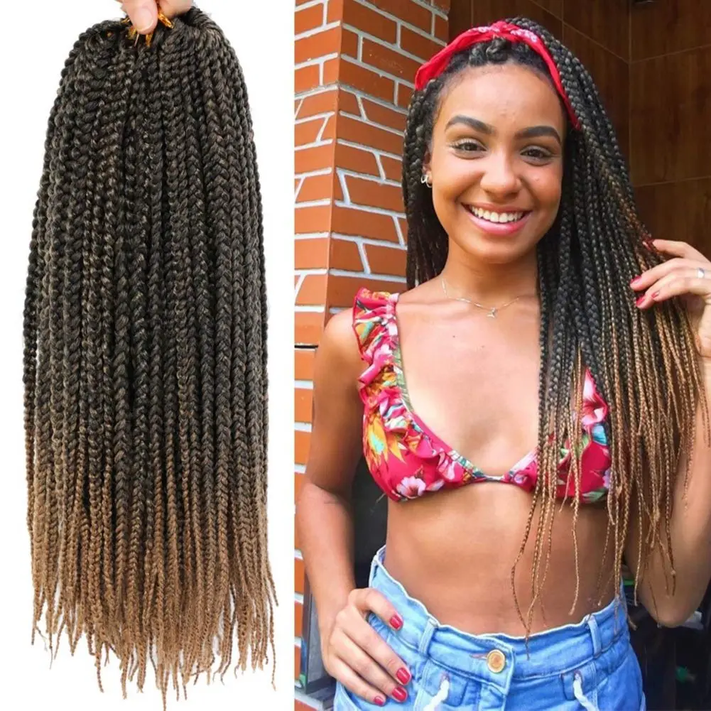 

14" and 18" Synthetic Box Braids Crochet Hair Prelooped Box Braid Hair Synthetic Hair for Black Women (22 Strands/Pack, Ombre)