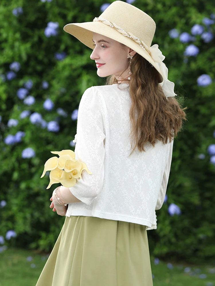 I BELIEVE YOU Sunscreen Smock Thin Three-quarter Sleeve Women Cardigan Coats 2024 Summer New Lace Air Condition Shirt 2242185637