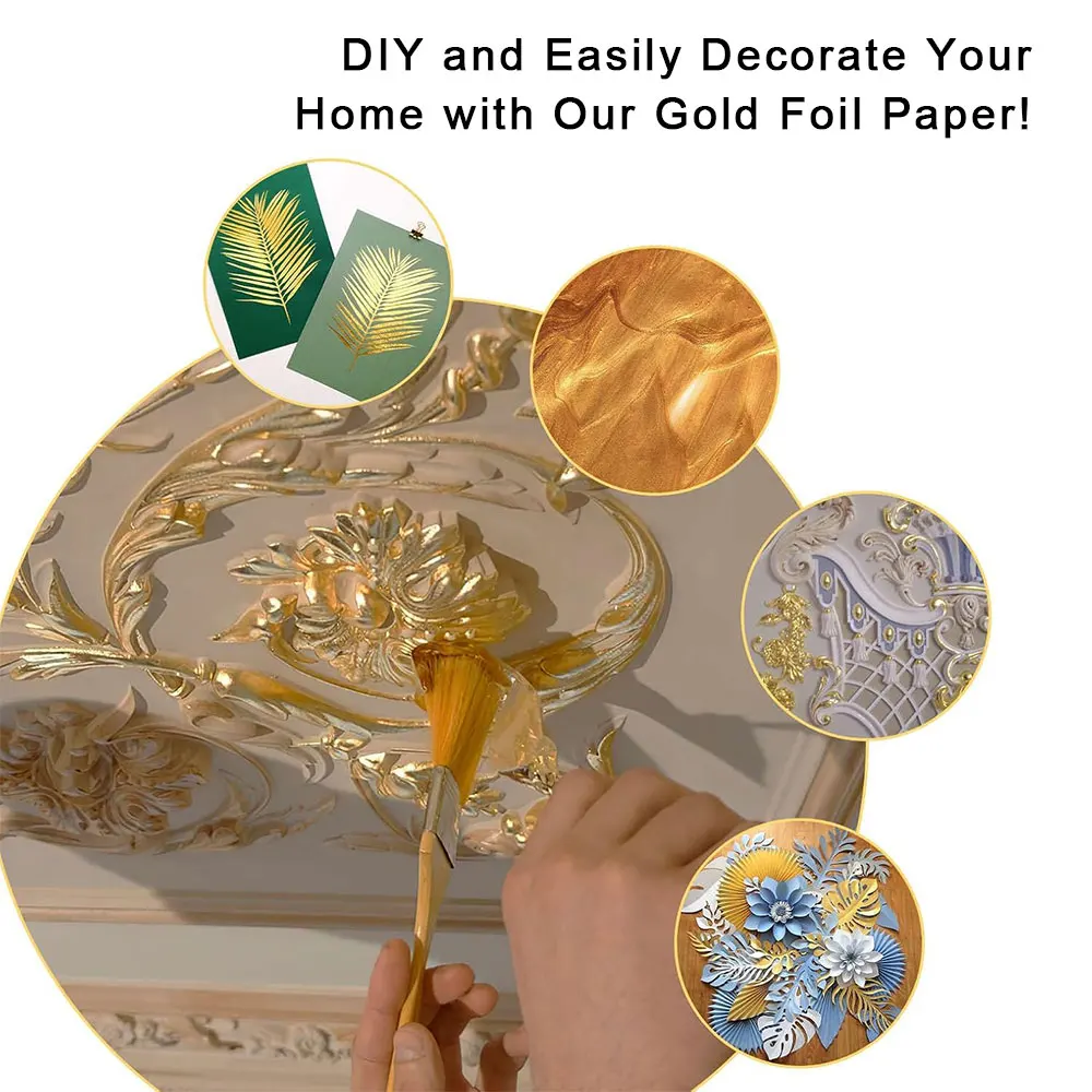 100 Sheets Imitation Gold Silver Foil Paper Leaf Gilding DIY Art Craft Birthday Party Wedding Manicure Drip Glue Decor 8.5*8cm