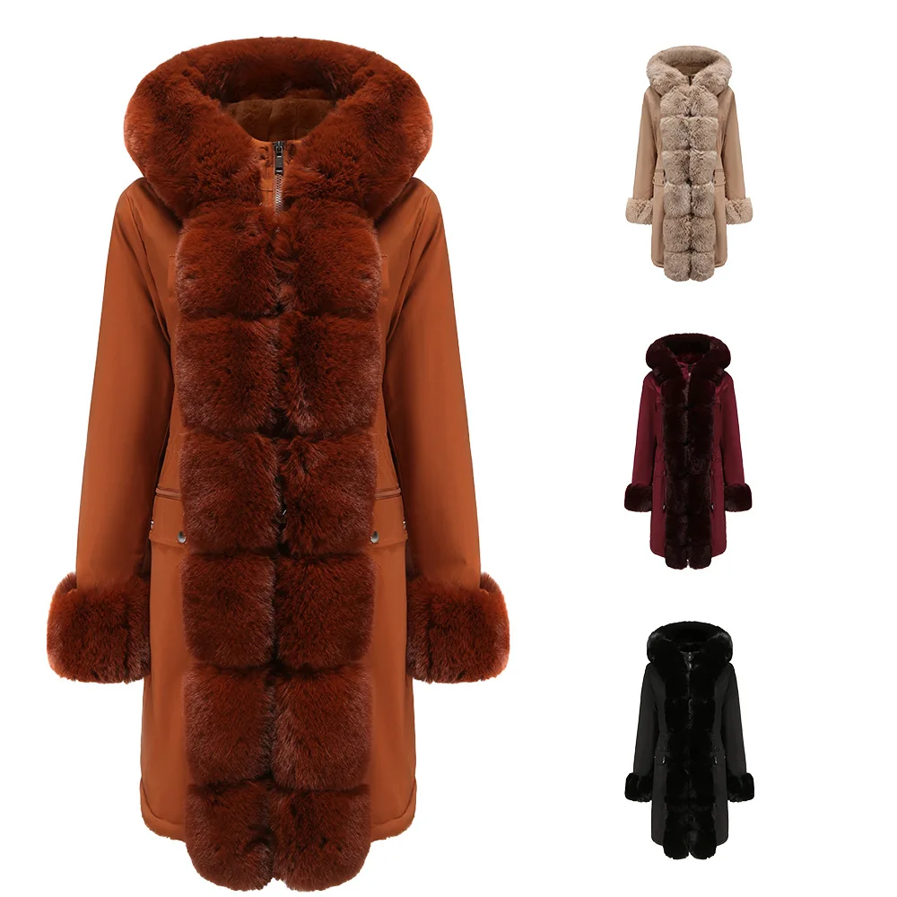 

autumn and winter parkas plush cotton padded clothes Women detachable wool collar warm keeping style overcome