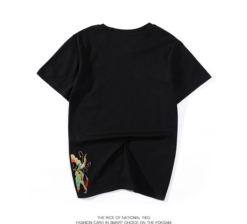 Sommer Neues Stickerei-T-Shirt für Herren, Oversize, trendiges Paar-T-Shirt aus Baumwolle mit kurzen Ärmeln für Herren, Übergröße, chinesischer Stil A1 – Detail 9