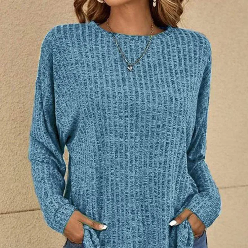 

Women's T-shirt Regular Long Sleeve Knitted Sequoia Round Neck Pit Striped Top Long Sleeve Loose T-shirt