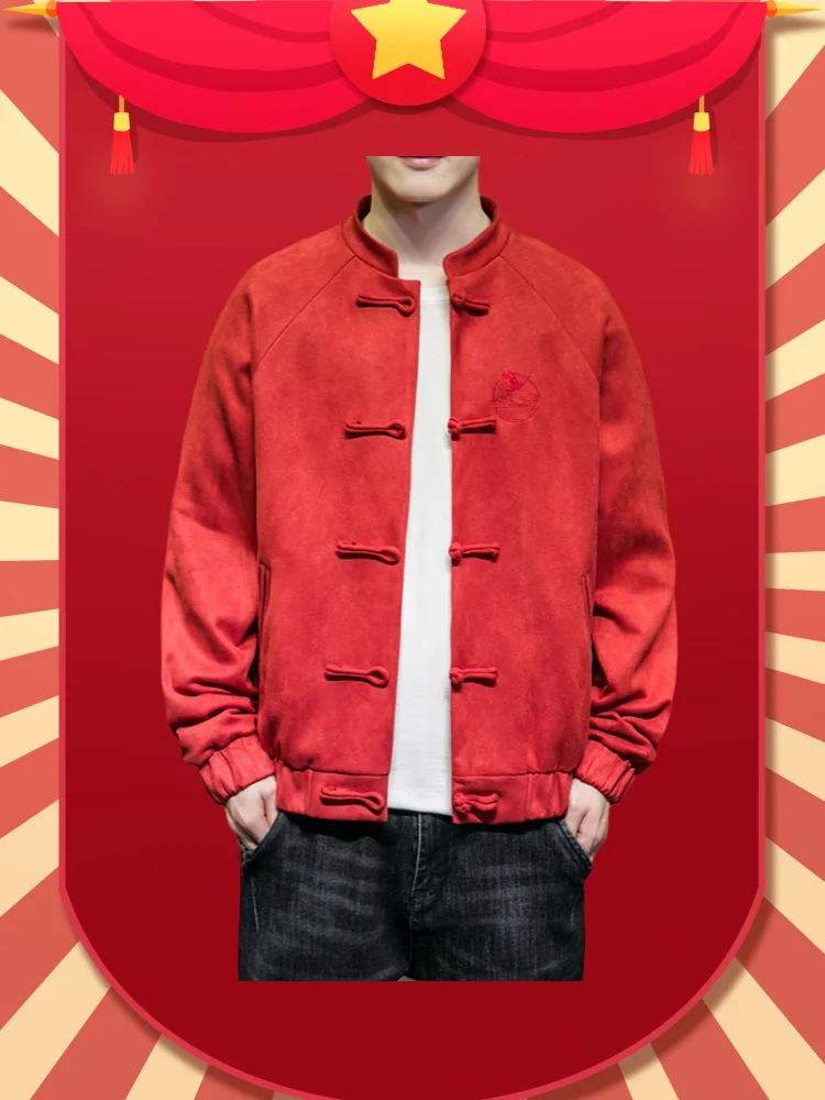 Herbst Winter chinesische Herren bekleidung lose Hirschleder Samt Retro Tang Jacke Wildleder Mantel Outwear männliche traditionelle chinesische Kleidung – Detail 2