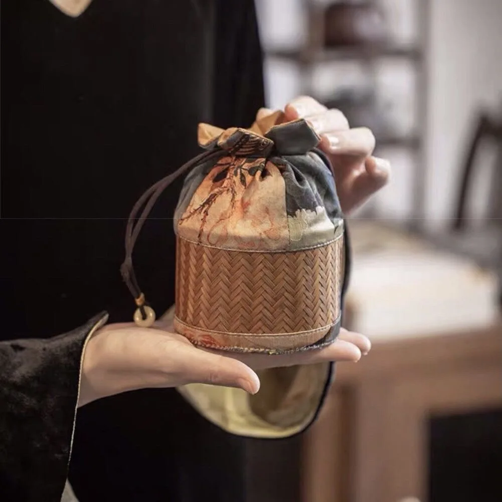 Tea Organizer Handmade Bamboo Teapot Bag Teacup Travel Portable Storage Bag tea storage bags