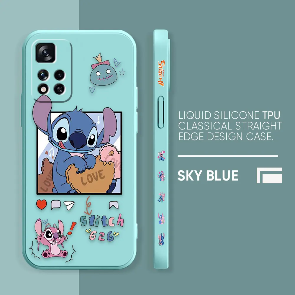 Case For Redmi Note 12 11 11T 11R 11E 10 9 8 7 7S PRO PLUS 4G 5G Simple Liquid silicone Case Cartoon Lilo & Stitch Angel