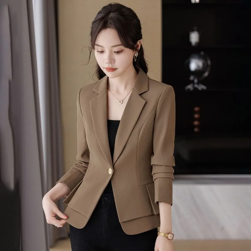 

One Button Suit Coat Women's Korean-Style Leisure Short Blazers Spring Autumn New Lady Slim Fit Temperament Solid Color Outwear