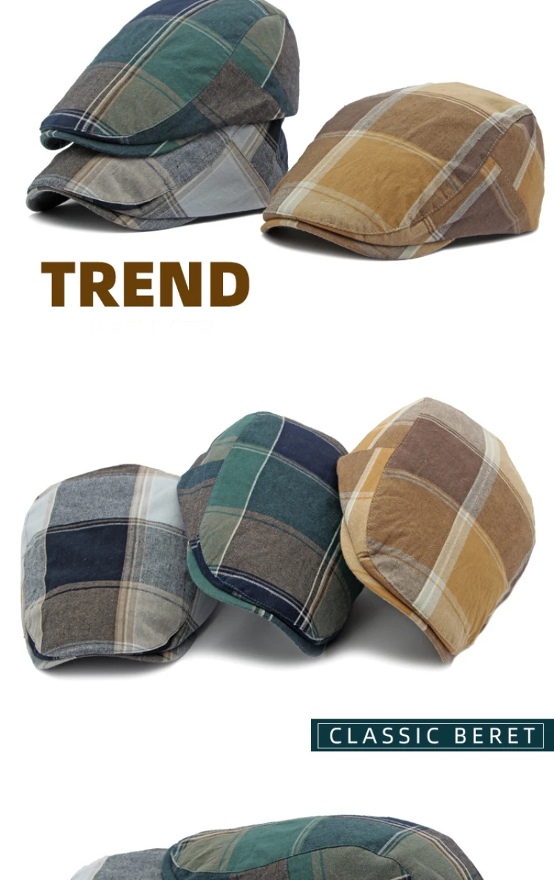 HT4185 Baskenmütze Männer Frauen Frühling Sommer Kappe Baskenmütze Hut Vintage Plaid Flache Kappe Männlich Weiblich Retro Künstler Maler Baskenmütze Kappe – Detail 2